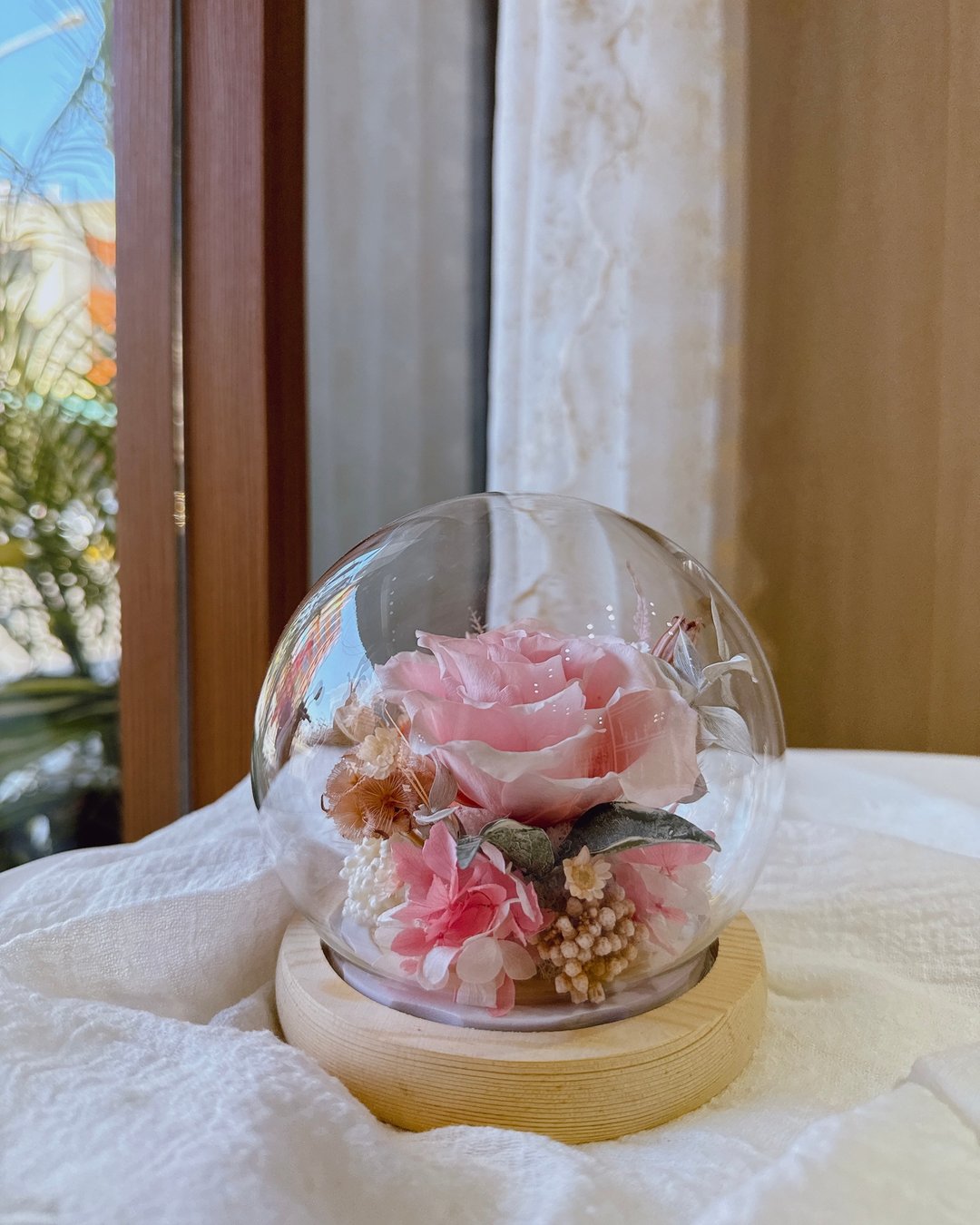 日本大玫瑰与圆型波波花房 - 耳环/耳夹 - 植物．花 