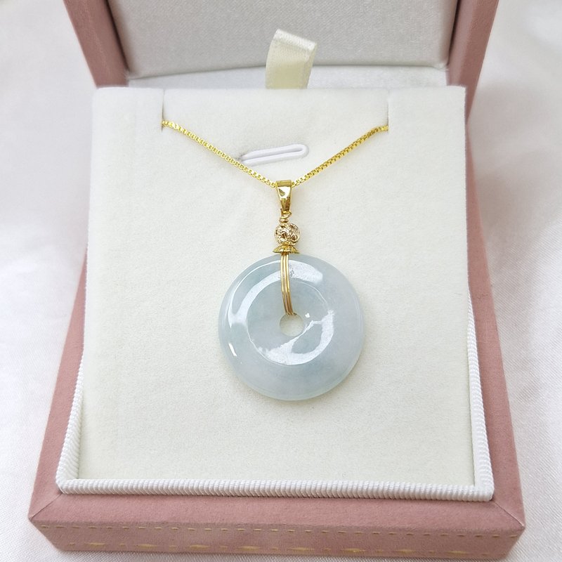 温润宝宝蓝 飘花 平安扣 吊坠 | 天然缅甸玉A货翡翠 - 项链 - 玉石 