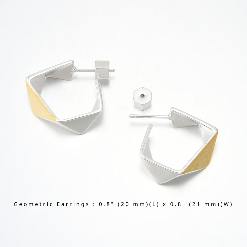 14K镀金双色耳饰 | 时尚几何耳环 | 圣诞节礼物 生日礼物 首饰 - 耳环/耳夹 - 其他金属 
