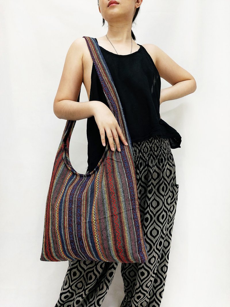 Woven Cotton Bag Shoulder bag Crossbody bag Bohemian Unisex Hobo bag Long Strap - 其他 - 棉．麻 多色
