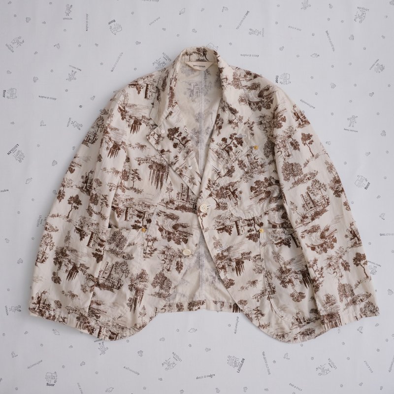 棉质斜纹布 neo 卓别林夹克 风景印花 棕色 - 女装休闲/机能外套 - 棉．麻 