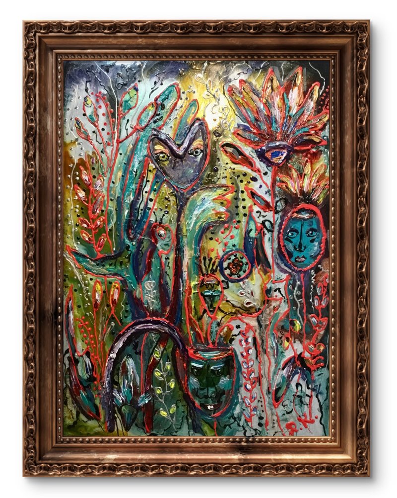 《Wild Garden of Watching Eyes》– 彩绘玻璃与油画混合媒材画作 - 墙贴/壁贴 - 玻璃 多色