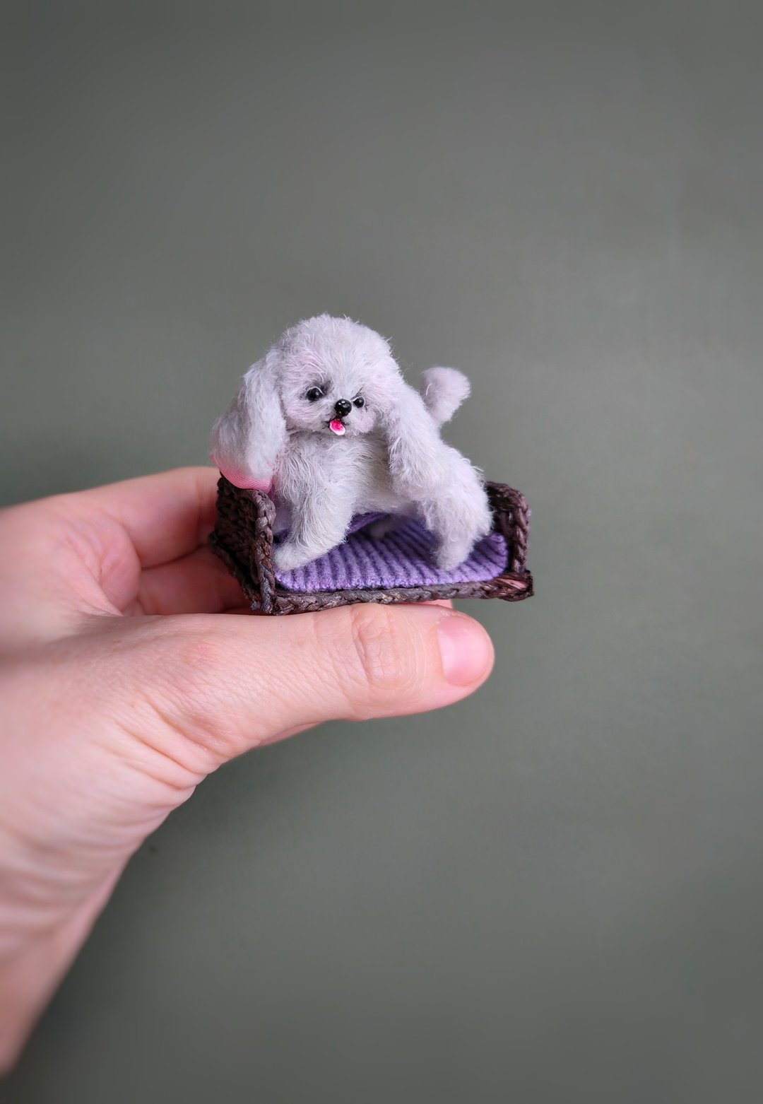 Miniature puppy silver poodle - cute pet for doll and dollhouse. Miniature dog - 玩偶/公仔 - 其他材质 灰色