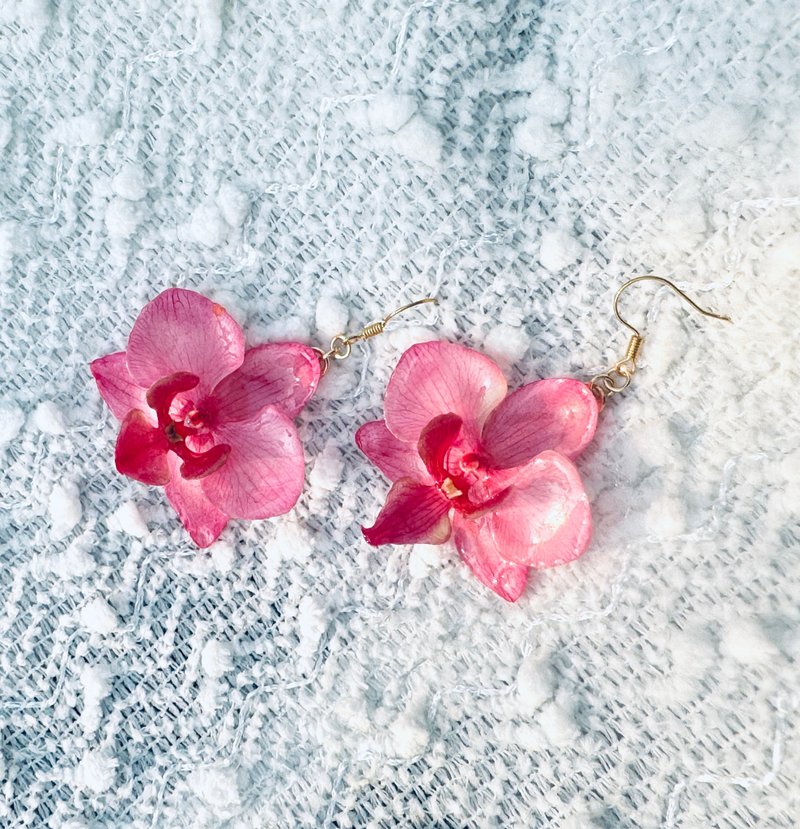 兰花耳环-浪漫樱花粉/真花耳环/兰花饰品/请备注可换耳夹 - 耳环/耳夹 - 植物．花 粉红色