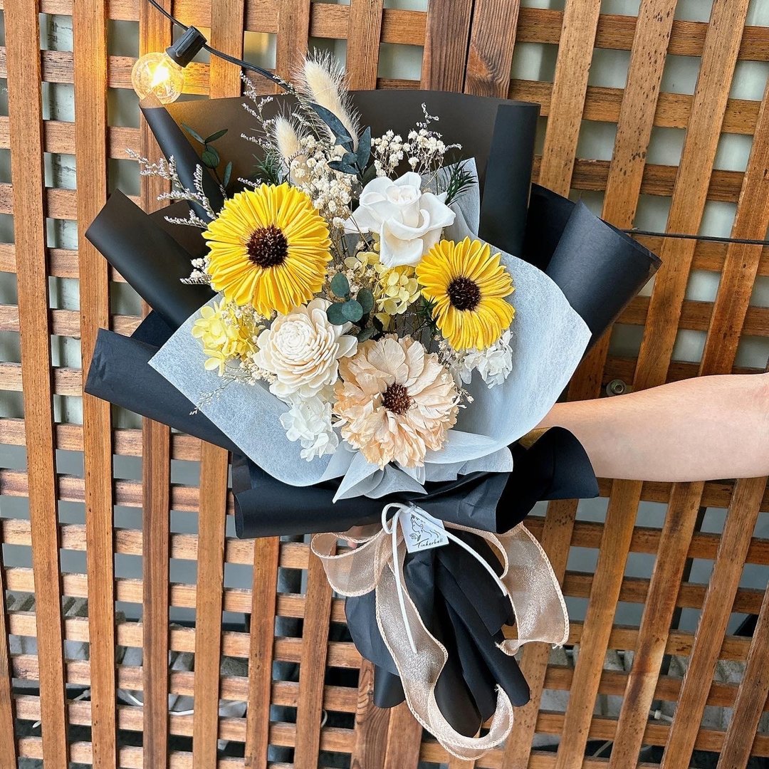 日出的美好 永生花束 向日葵 毕业 毕业花束 毕业季 附提袋 - 干燥花/捧花 - 植物．花 黄色