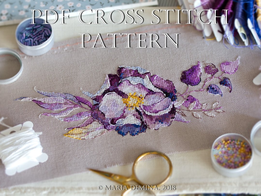 Watercolor Purple Bouquet I PDF cross stitch pattern - 手工艺教程/工具书 - 其他材质 
