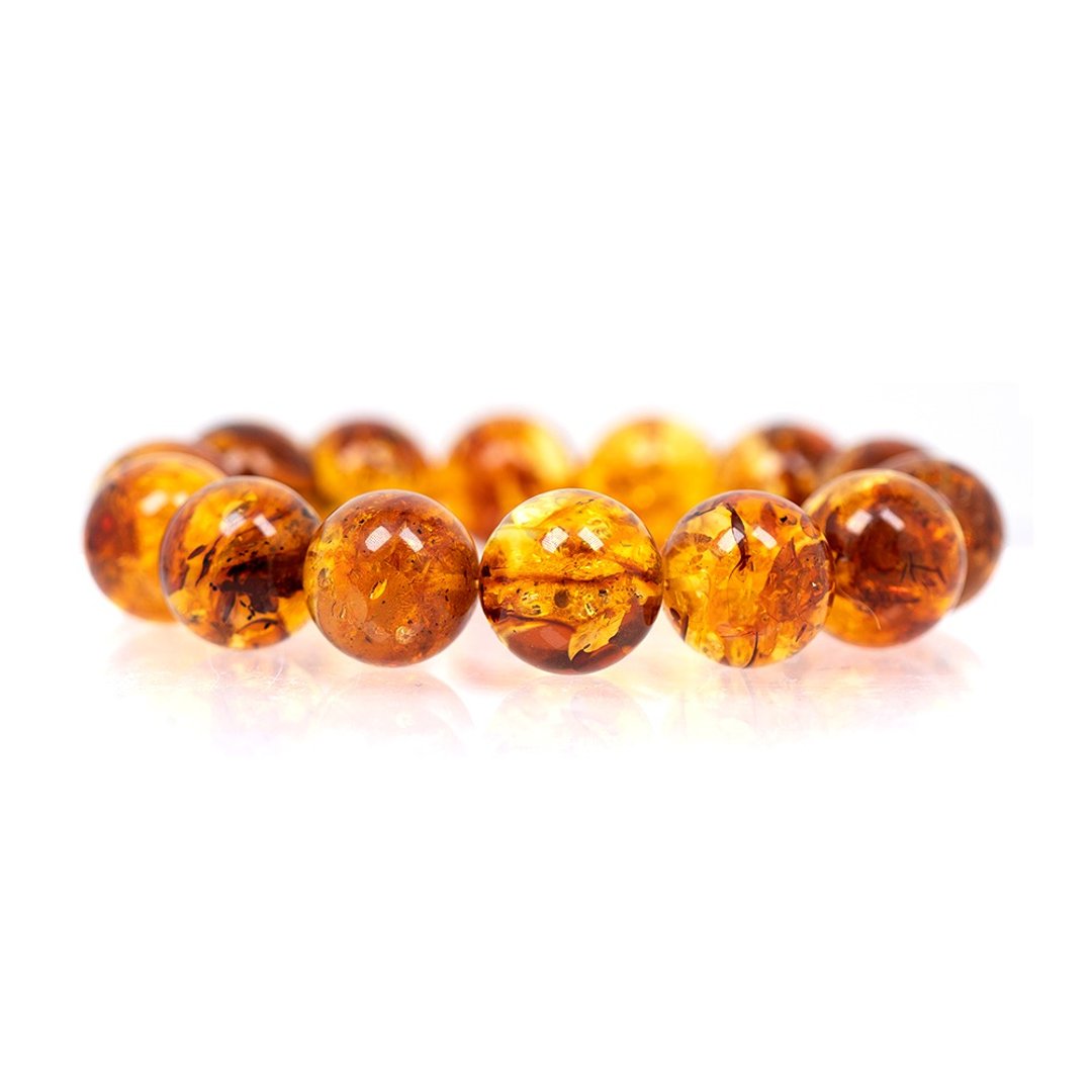 【正佳珠宝】花珀 顶级爆金花珀 15.8-16.3mm 金花珀手珠 - 手链/手环 - 半宝石 多色
