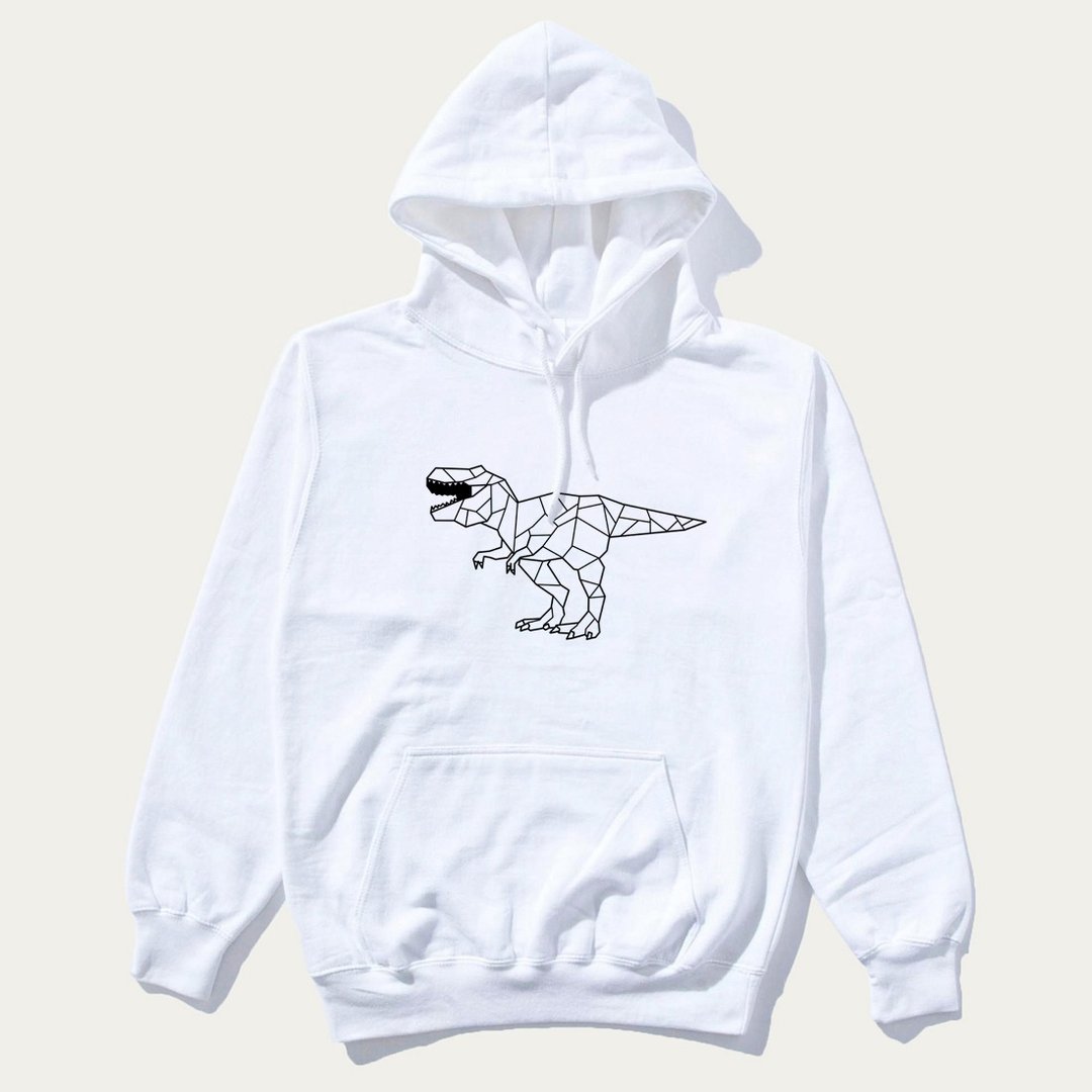 Dino Geometric T Rex 前图 帽T 刷毛 中性版 白色 几何恐龙秋冬 - 女装上衣 - 棉．麻 白色