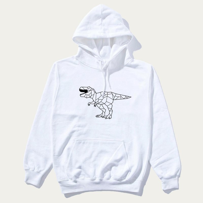 Dino Geometric T Rex 前图 帽T 刷毛 中性版 白色 几何恐龙秋冬 - 女装上衣 - 棉．麻 白色