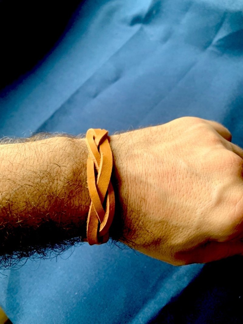 天然皮革手工编织手环 - 可调整尺寸 - 简约自然风格 - 手链/手环 - 真皮 咖啡色