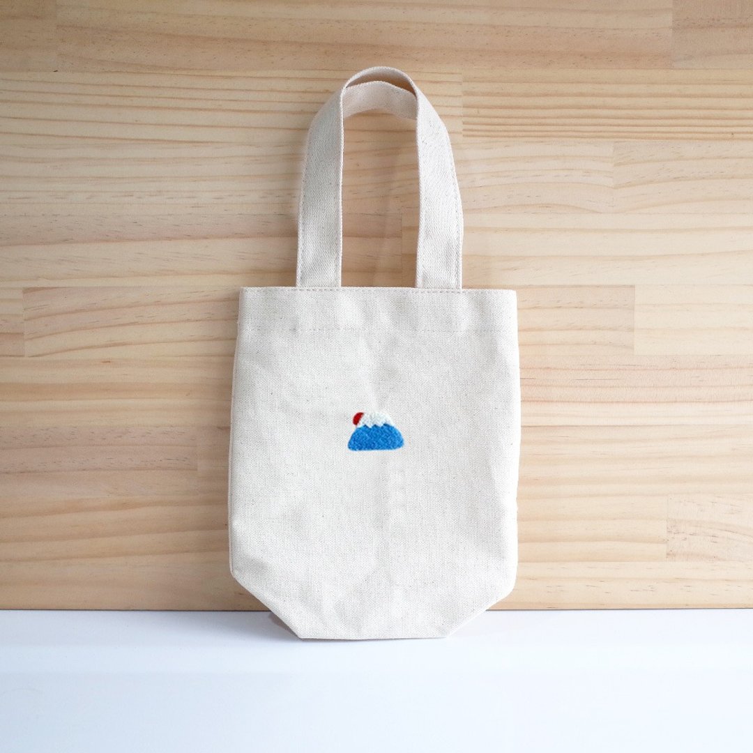 【Q-cute】饮料提袋系列-太阳富士山-可加字 - 随行杯提袋/水壶袋 - 棉 蓝色