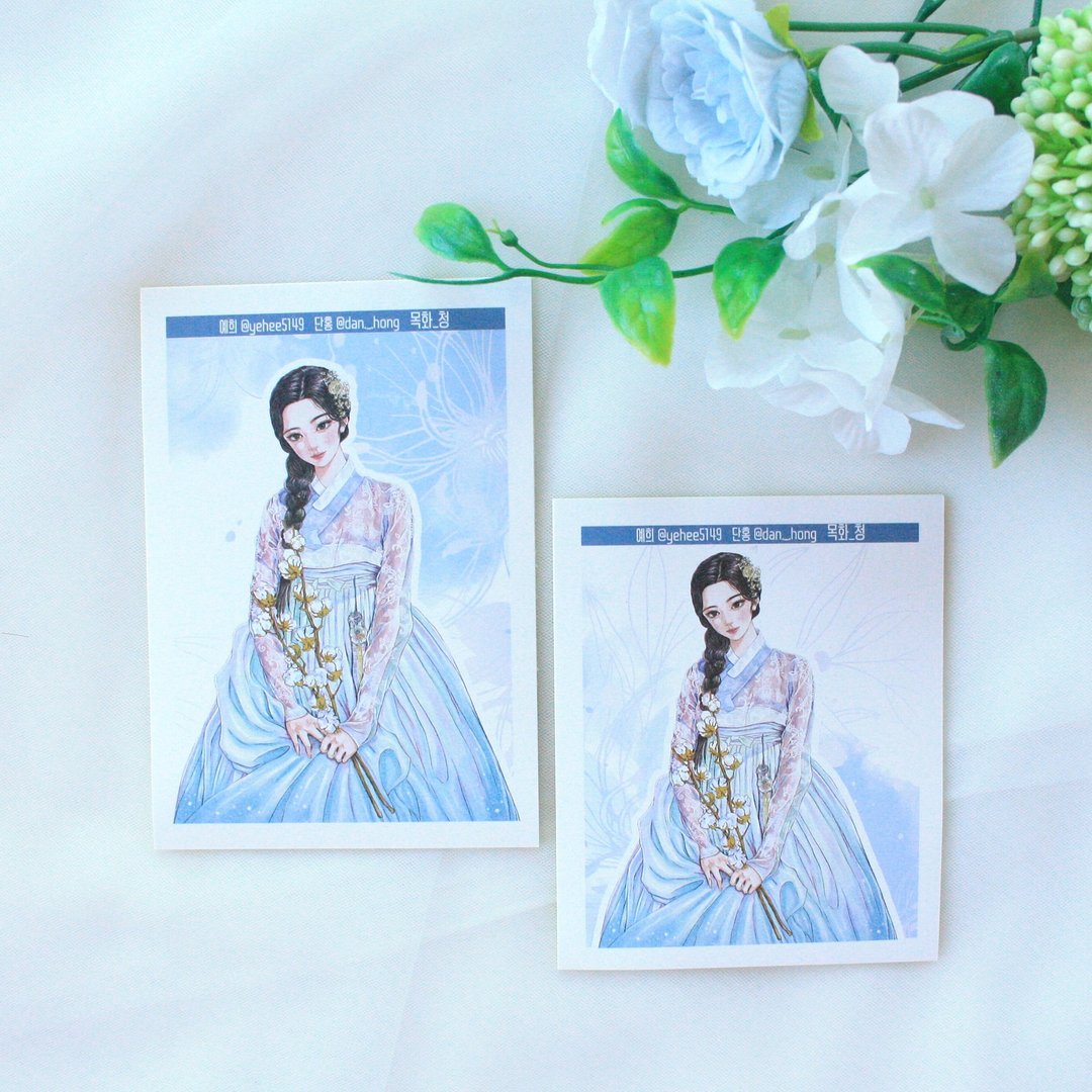 yehee_东方韩服贴纸_木槿花_蓝色_v2 - 贴纸 - 纸 