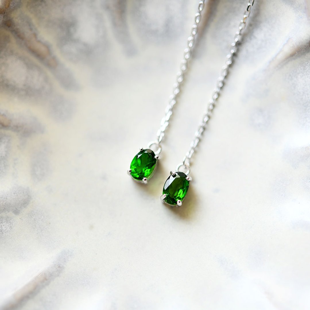 Good Luck Guide VVS Rank Diopside American Earrings June Birthstone - 耳环/耳夹 - 宝石 绿色