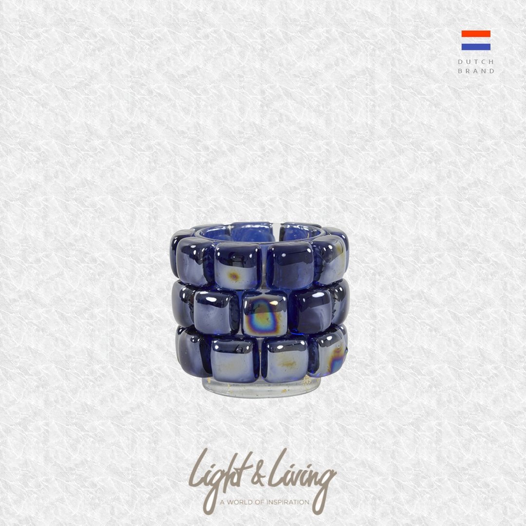 荷兰 Light & Living, Tealight 蜡烛台装饰品 MOSAIC 玻璃蓝色 - 蜡烛/烛台 - 玻璃 蓝色