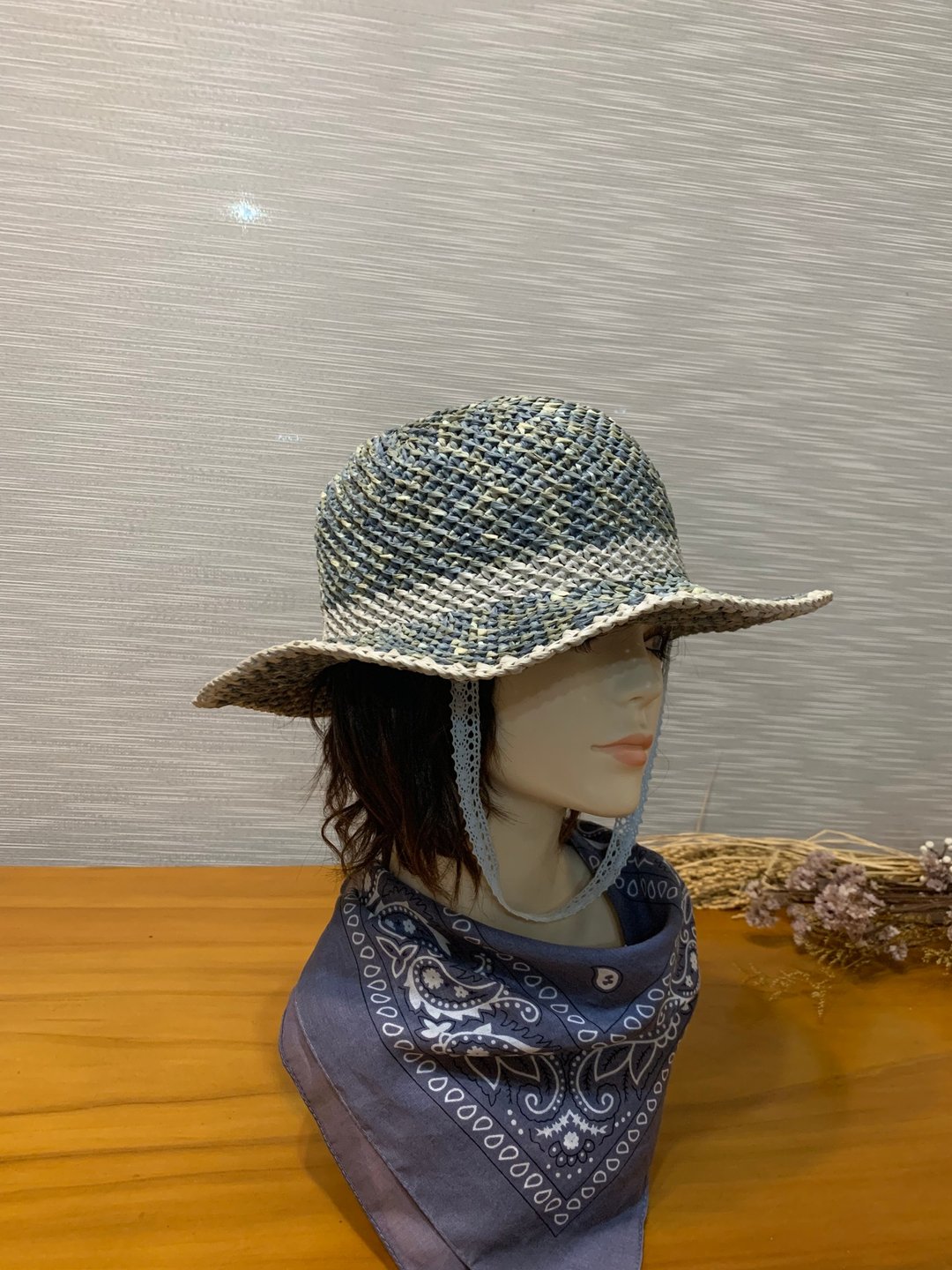 夏天爱上斜纹帽系列。宽帽檐遮阳帽。特价仅一件。蓝灰/咖浅卡 - 帽子 - 纸 