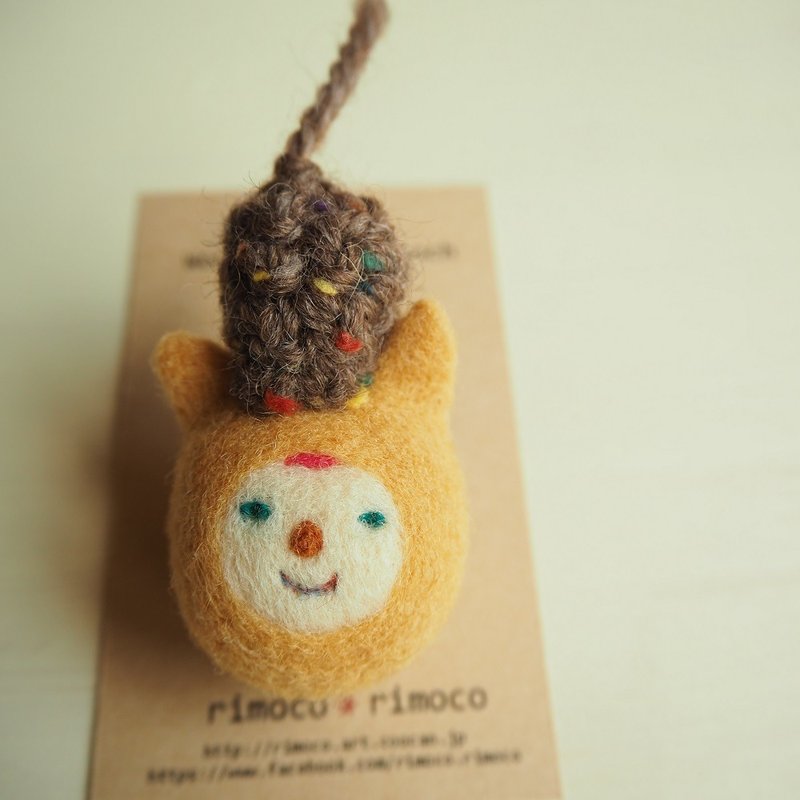 Wool felt Brother in a cat wearing a hat brooch wool felt brooch - 胸针 - 羊毛 咖啡色