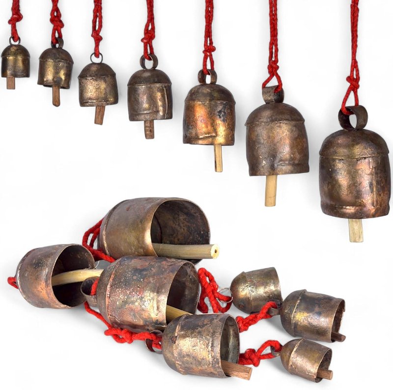 55英寸复古风手工风铃－7个铜包铁铃户外门饰家居挂件 - 摆饰 - 其他材质 金色