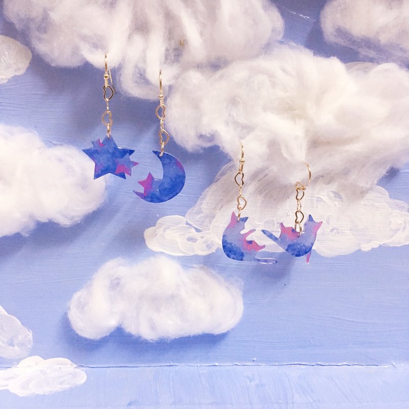 Goody   Bag - 福袋 两只等你来撩的猫  星星  月亮  耳环两组 - 耳环/耳夹 - 树脂 