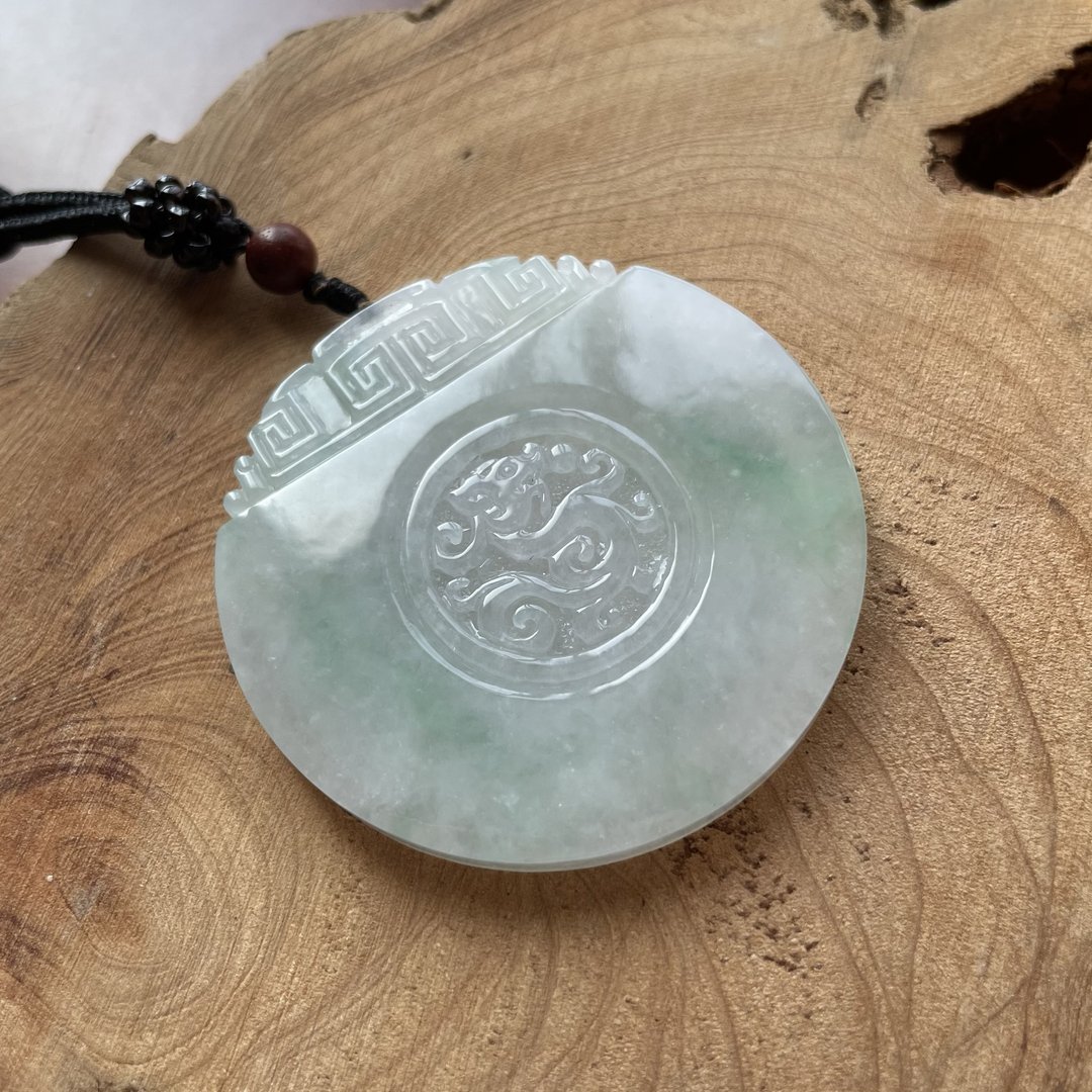 圆形龙牌,项链-天然翡翠A货(南齐冰料) - 项链 - 玉石 多色