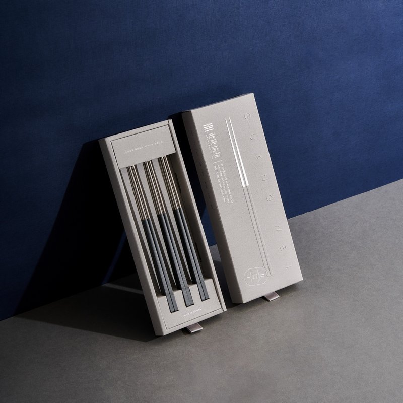 冷灰色 长款6双入 礼盒+提袋 304不锈钢筷子 台湾制 - 筷子/筷架 - 不锈钢 灰色