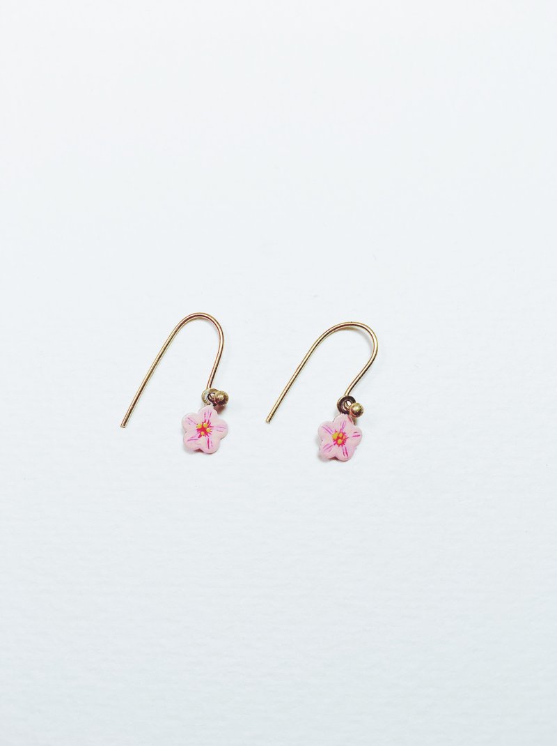 手绘耳环 - 樱花 - 耳环/耳夹 - 铜/黄铜 粉红色