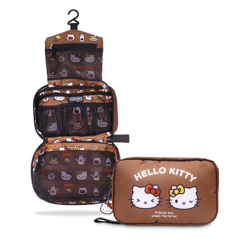 murmur 网状三折盥洗包 | hello kitty (与Mimmy) | 附吊饰 - 化妆包/杂物包 - 聚酯纤维 卡其色