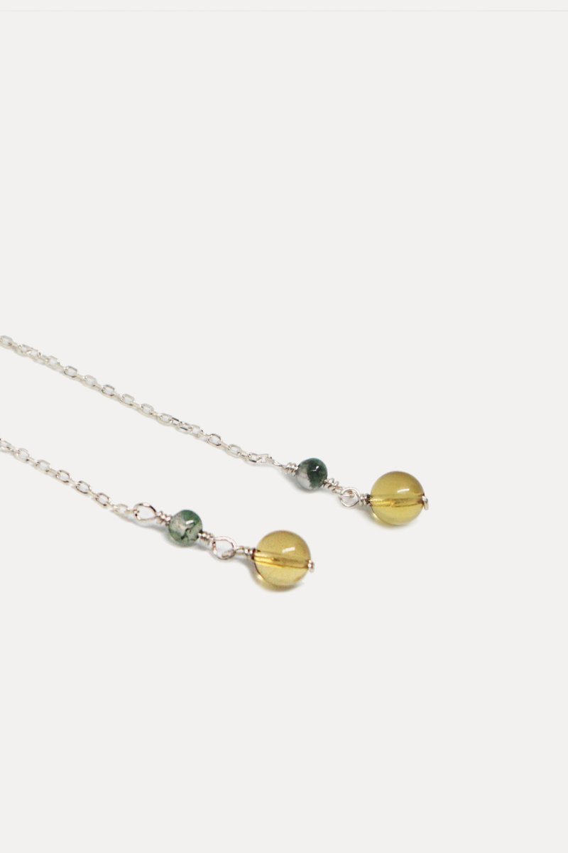 SOUL Variegated 耳环No.01 | 耳线 | 琥珀 | 纯银 - 耳环/耳夹 - 纯银 金色