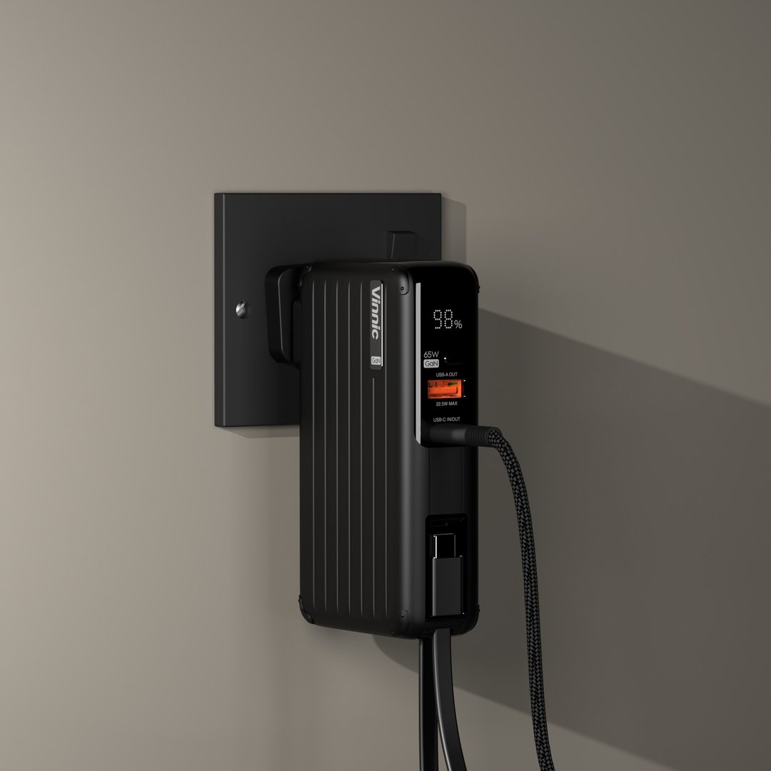 Vinnic PANGPOCHE 2 65W GaN 10,000mAh行动充电 + 充电火牛 - 充电宝/传输线 - 塑料 黑色