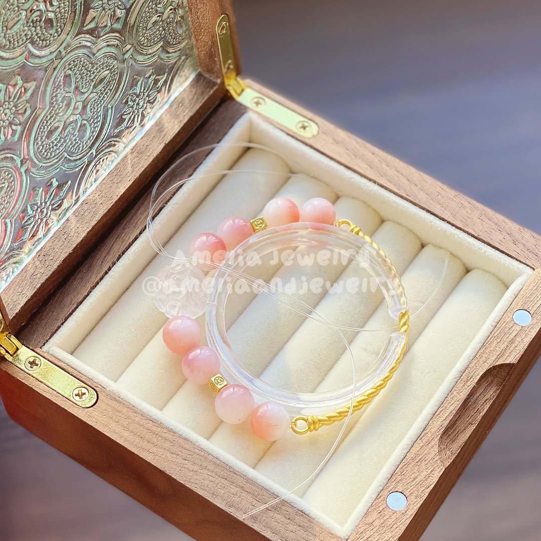 Amelia Jewelry丨胭脂雪丨粉晶雕刻狐仙蜜桃盐源玛瑙原创设计手串 - 手链/手环 - 水晶 粉红色