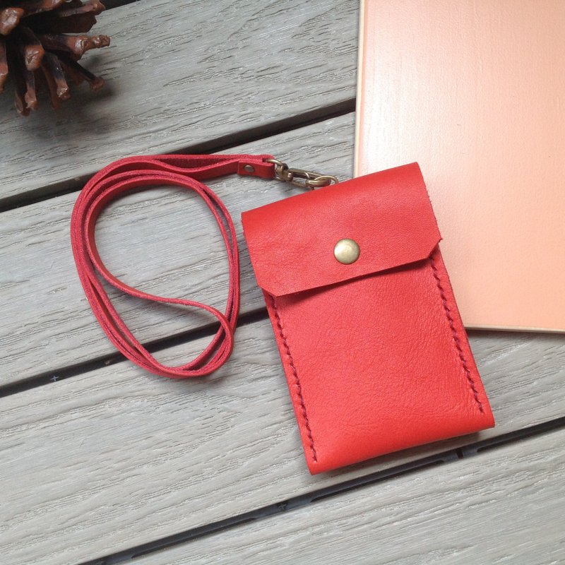 直式识别证证件夹悠游卡套卡片套可背式手工缝制零钱真皮.红色 - 证件套/卡套 - 真皮 红色