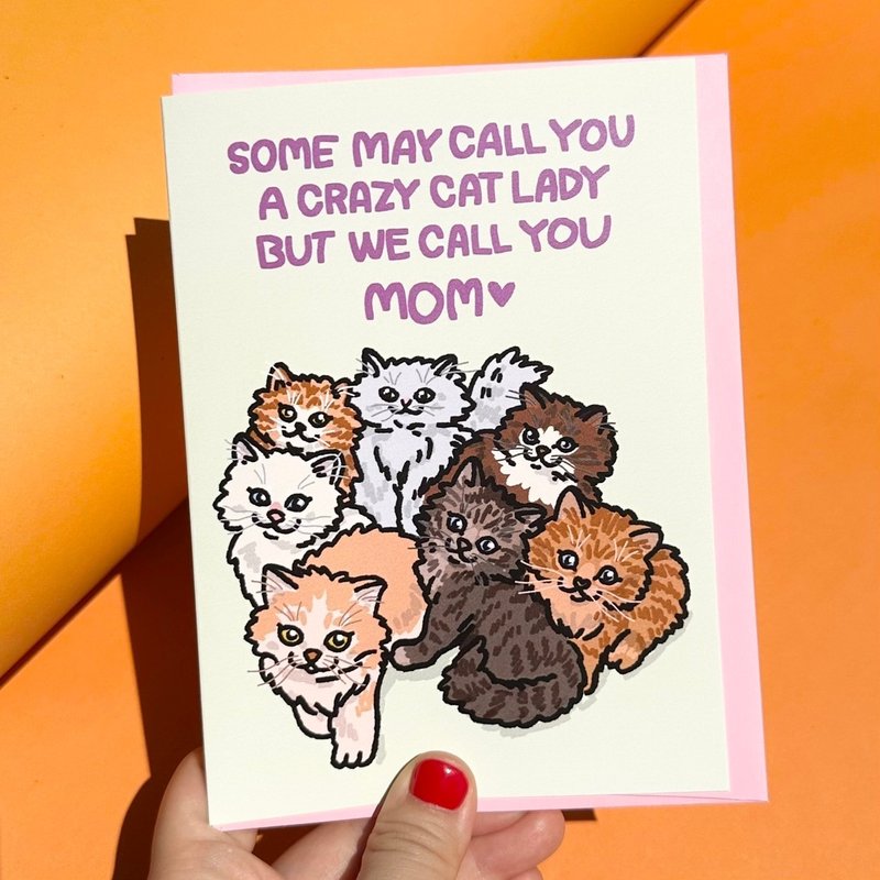 疯狂的猫女士但我们叫你妈妈卡母亲节猫卡 - 卡片/明信片 - 纸 
