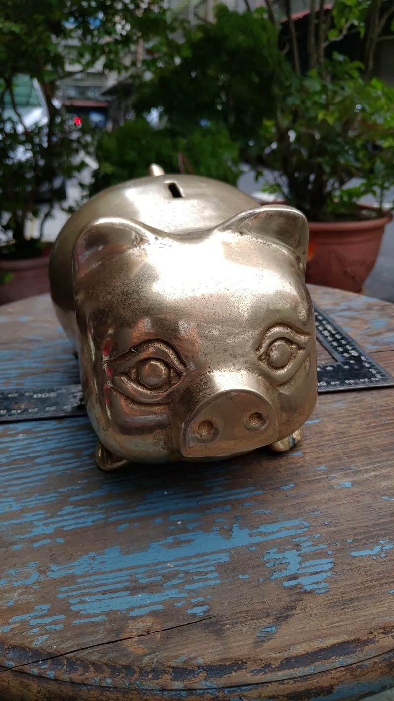 早期台湾外销老铜猪存钱筒扑满摆饰(大)黄铜金属底盖旋扭 - 储蓄罐 - 其他金属 