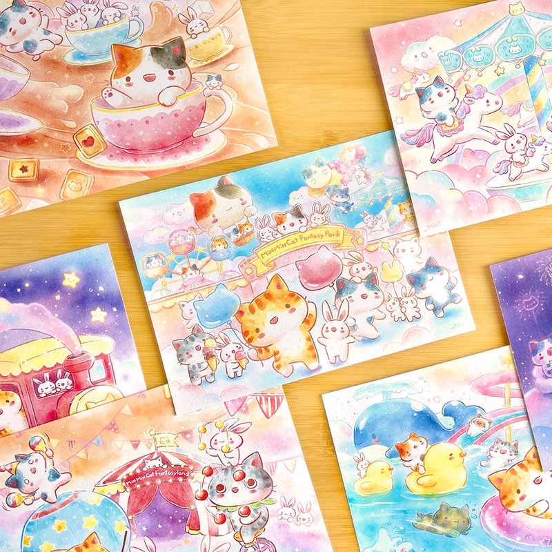 秘密猫 游乐园系列 水彩风插画明信片  (共13款) - 卡片/明信片 - 纸 多色