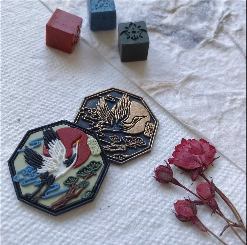 敦煌神鹿 仙鶴古风主题 火漆封蜡印章 Wax seal - 印章/印台 - 铜/黄铜 白色