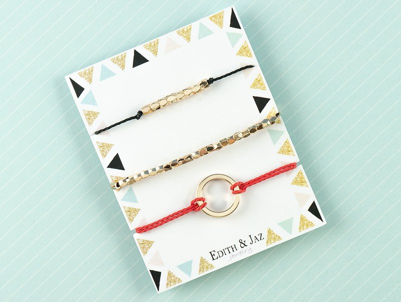 Edith & Jaz • 百搭圆圈金属珠手绳套装 - 红黑色 - 手链/手环 - 铜/黄铜 红色