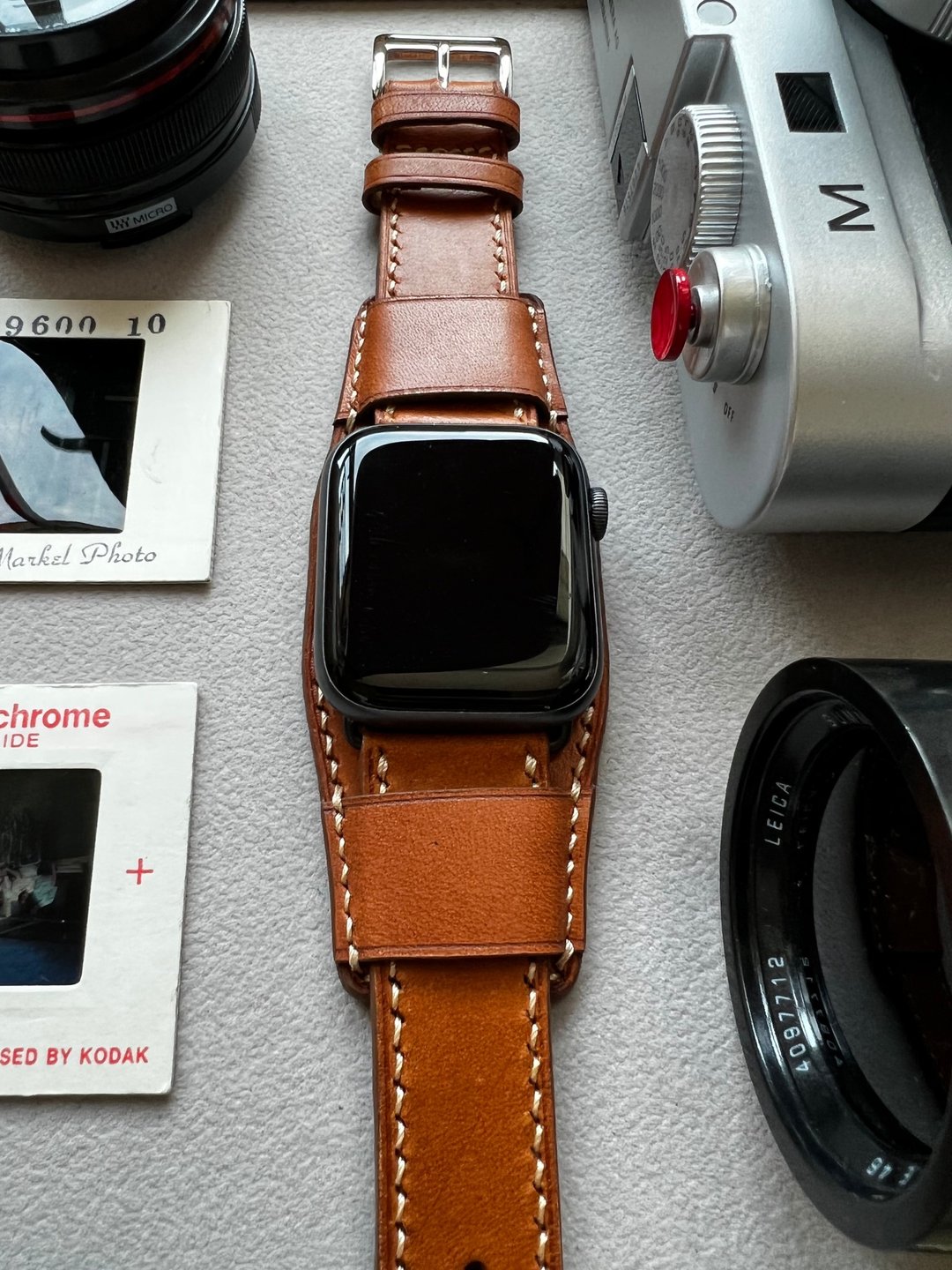 Apple Watch 真皮表带 自订文字刻印, 礼物首选 苹果 44mm 45mm - 表带 - 真皮 咖啡色