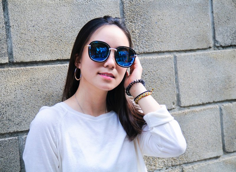 太阳眼镜 偏光│黑色 金色框│蓝色反光镜片│抗UV400│Maui B - 眼镜/眼镜框 - 其他金属 黑色