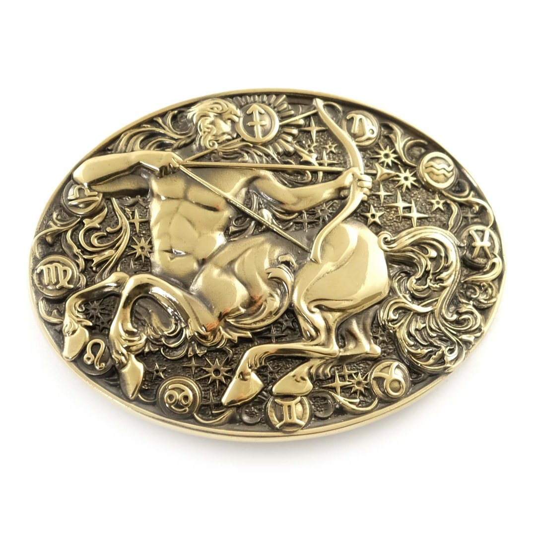 Sagittarius soild brass belt buckle, Astrological Zodiac Sign belt accessory - 皮带/腰带 - 其他材质 金色
