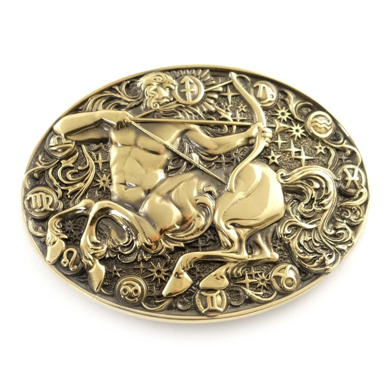 Sagittarius soild brass belt buckle, Astrological Zodiac Sign belt accessory - 皮带/腰带 - 其他材质 金色