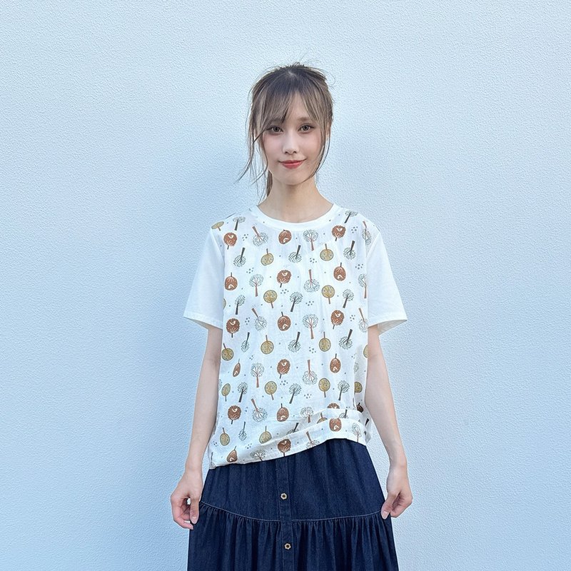 Hana Mokuba 圆领小树满版抓褶上衣 - 女装上衣 - 其他材质 
