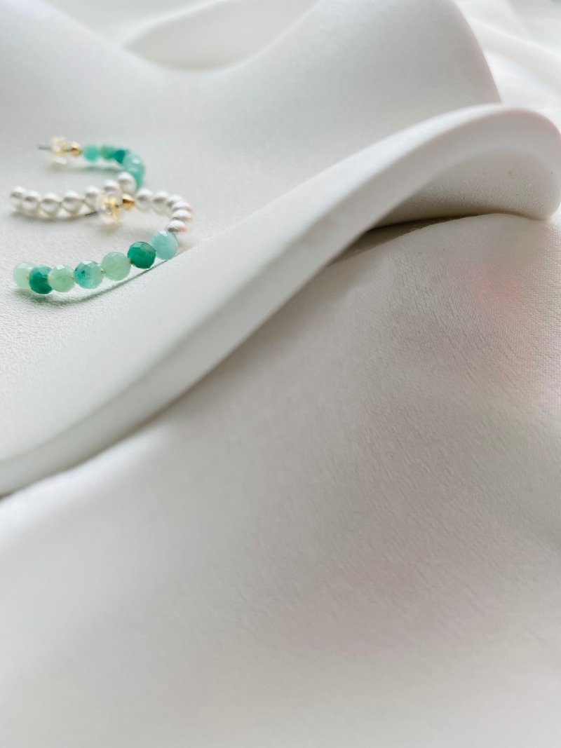 五月诞生石：祖母绿 x 棉珍珠 - 耳环/耳夹 - 其他材质 