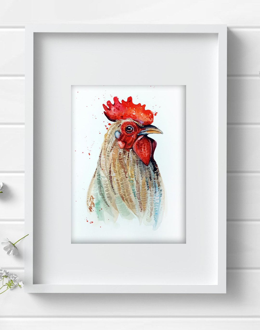 Watercolor original art rooster bird room decor cock painting by Anne Gorywine - 墙贴/壁贴 - 纸 白色