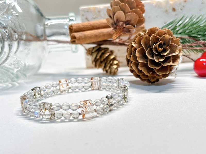 【定制】月色温柔。黑金超七方块。印度蓝月光 l s925银珠 - 手链/手环 - 水晶 白色