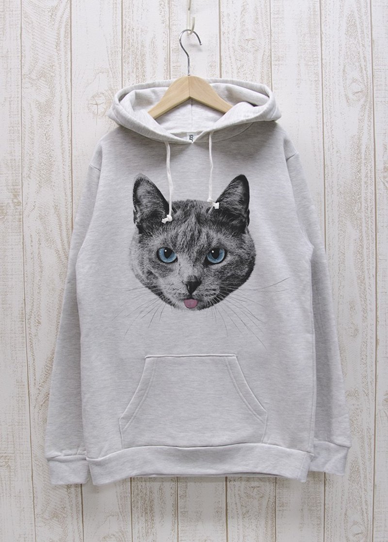 ronronCAT 连帽衫 Beh 烟熏白 / R020-P-HWH - 中性连帽卫衣/T 恤 - 棉．麻 白色