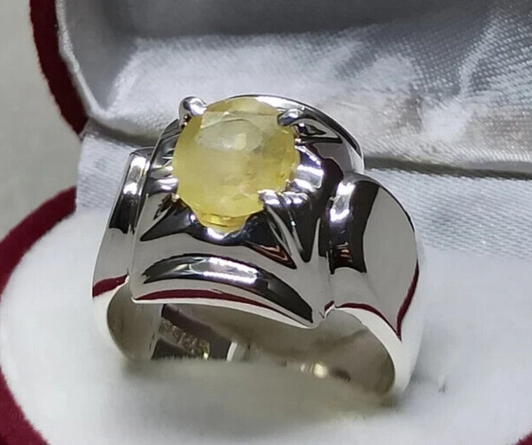 3 克拉黄色蓝宝石戒指 925 纯银 手工男戒 黄色蓝宝石 - 戒指 - 宝石 黄色