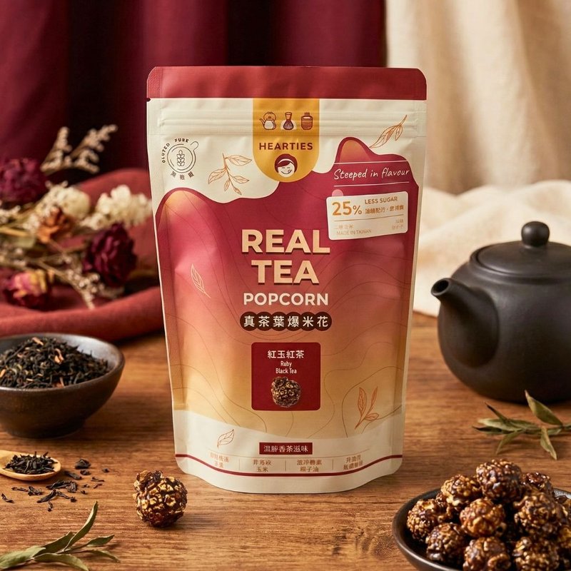 【红玉红茶爆米花】真茶叶茶香爆米花 | 台湾顶级茶叶茶粉研磨制 - 零食/点心 - 其他材质 金色