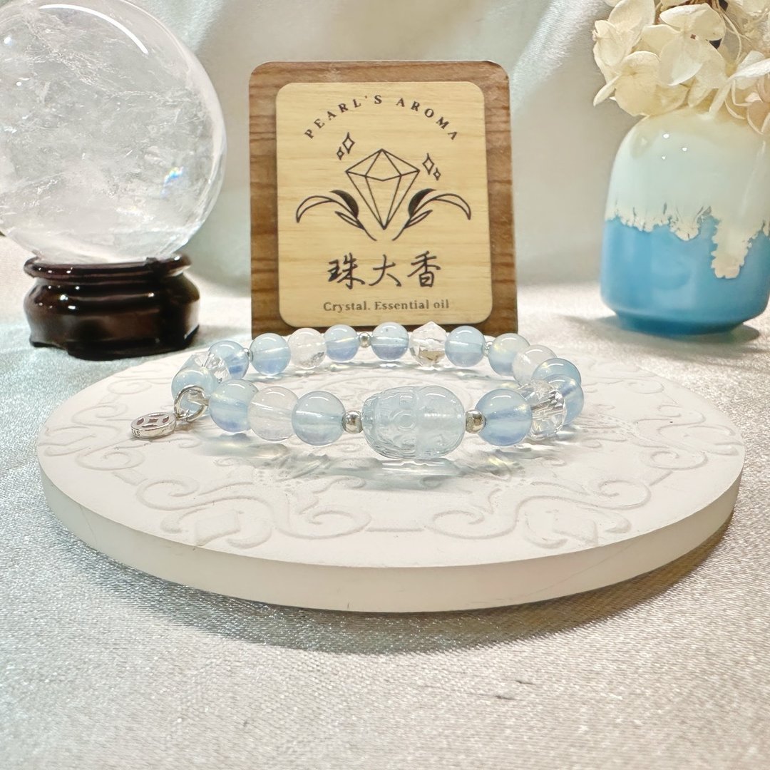 海心映月 海蓝宝 蓝针水晶 白水晶 手链 - 手链/手环 - 水晶 蓝色