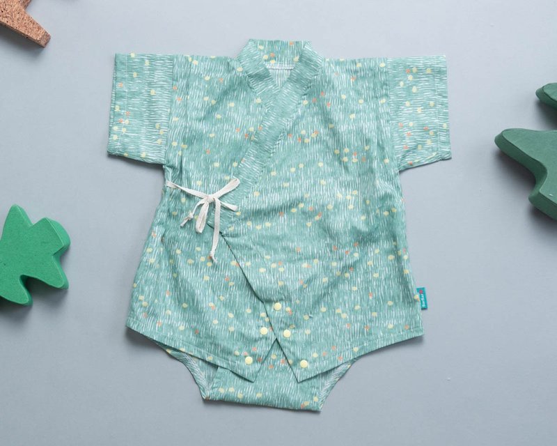 包屁甚平-自然12 手作 甚平 婴儿 礼盒新生儿 - 包屁衣/连体衣 - 棉．麻 绿色