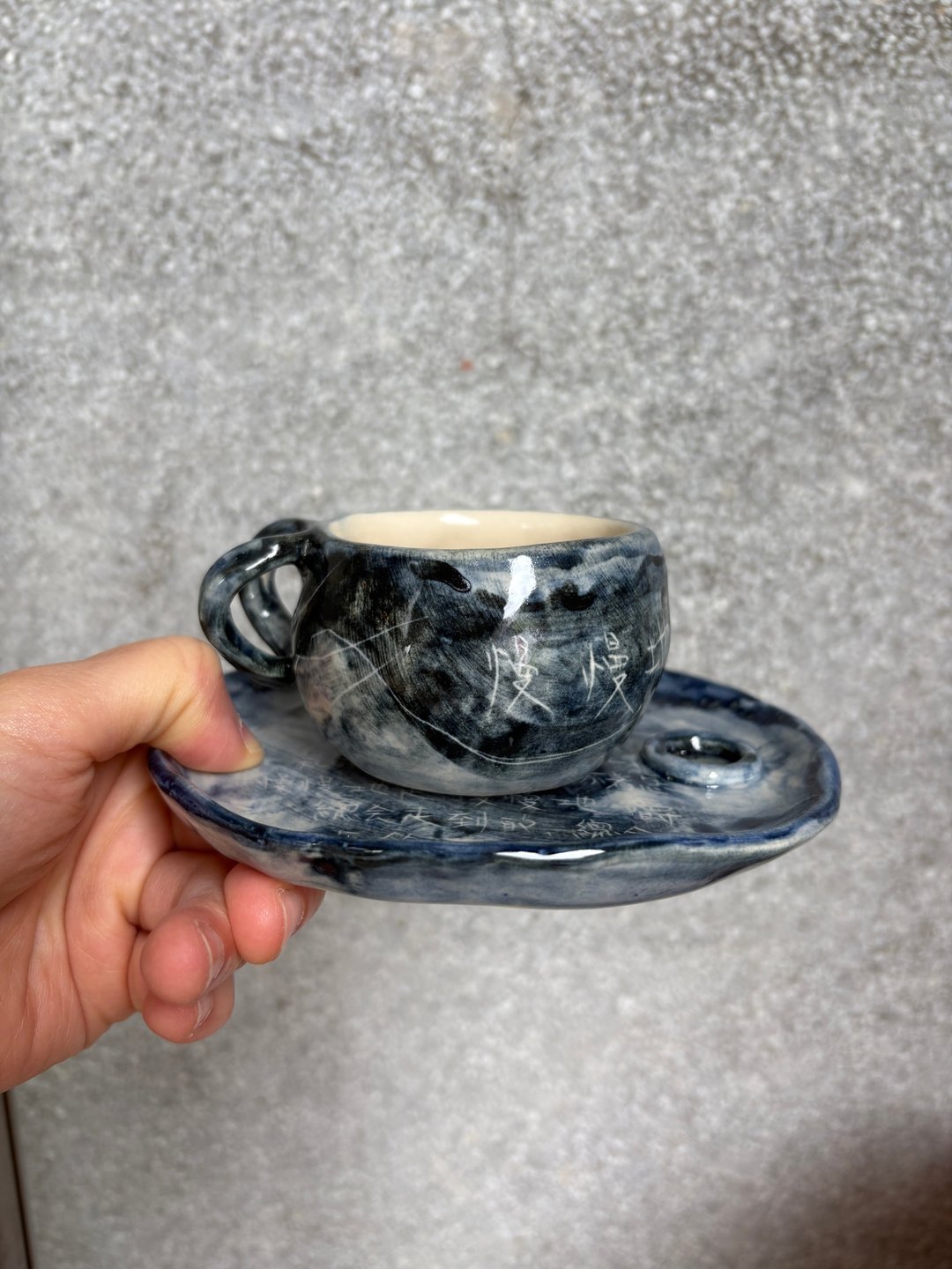 H 学骆驼慢慢地走  手绘咖啡杯组 100ml - 咖啡杯/马克杯 - 陶 蓝色