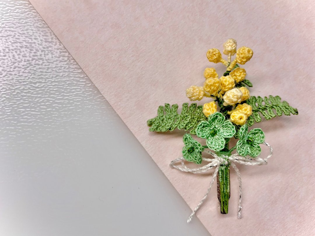 Mimosa Clover 含羞草 四叶草 Brooch 胸针 花系 胸花 襟花 饰品 - 胸针 - 棉 黄色